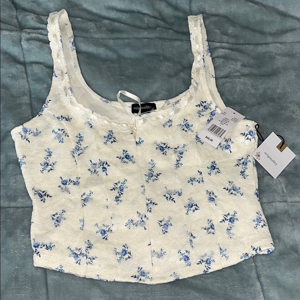 Wild Fable Floral Lace Trim Crop Top